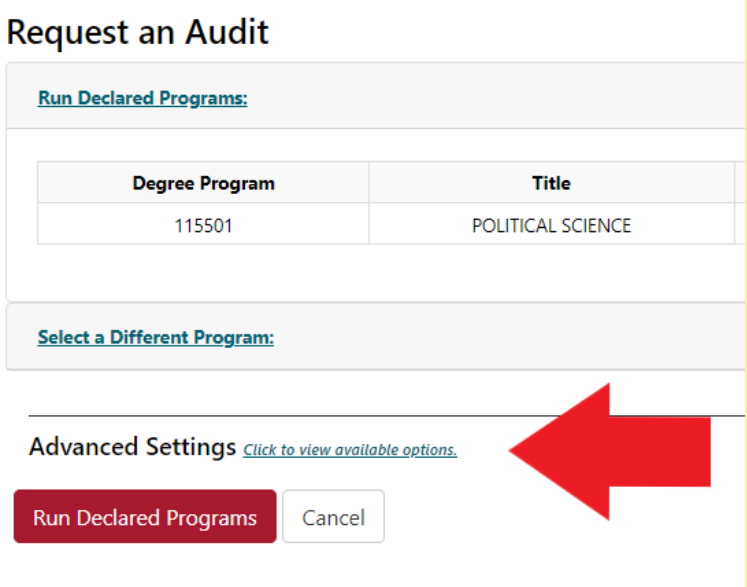 Arrow pointing to available options link.