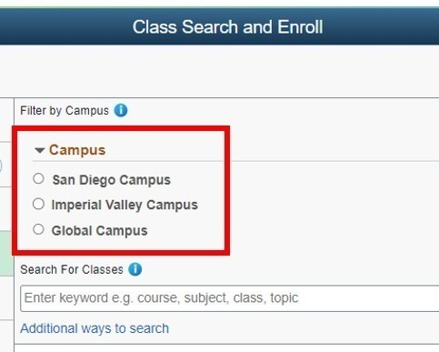 Campus selection list