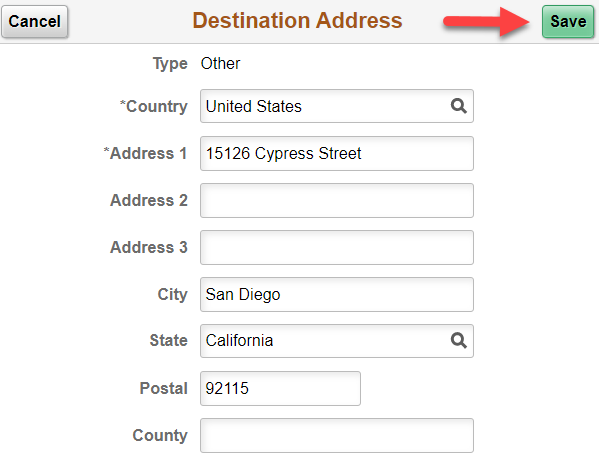 Select the Save button to keep the destination address.