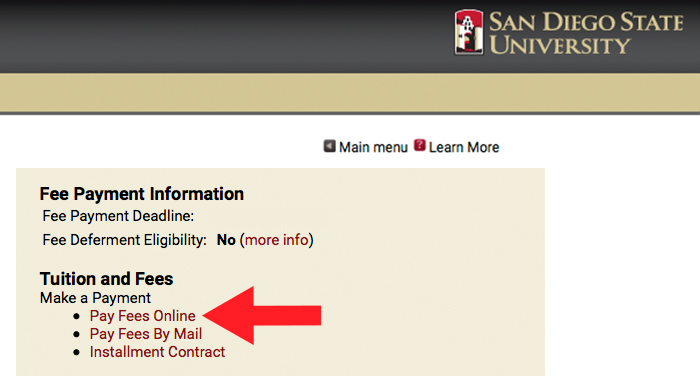 Arrow pointing to Student Account Services