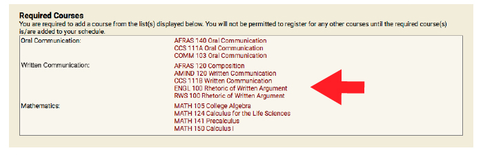 Chose one class from the list to fullfil the required course.